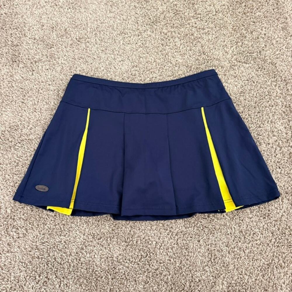 Bolle Pleated Skort Women's Large High-Performance Navy Blue Pleated Yellow Trim